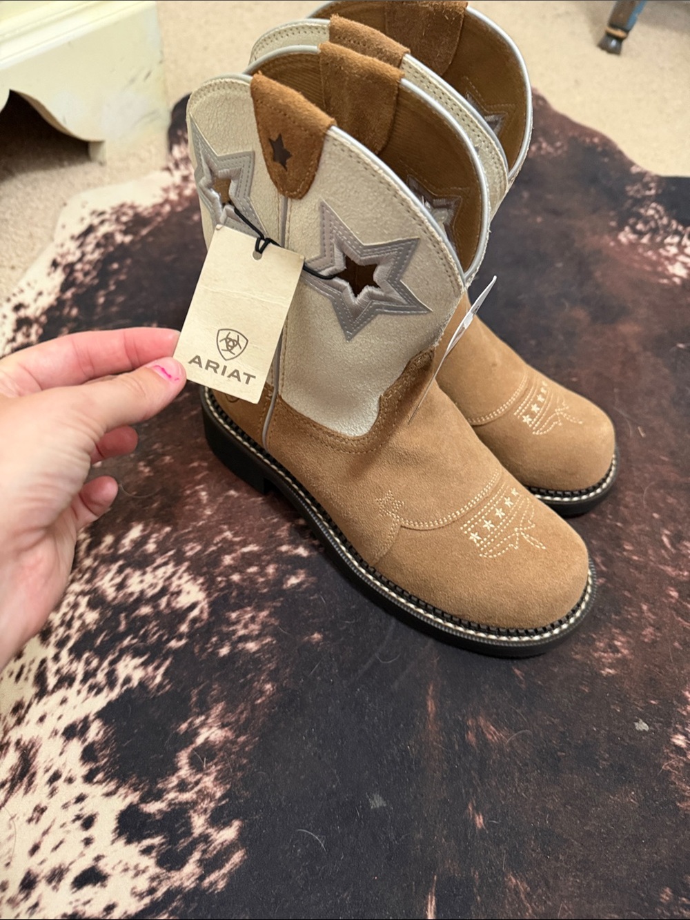 Ariat Women’s Tan and Cream Star Cutout Cowboy Boots